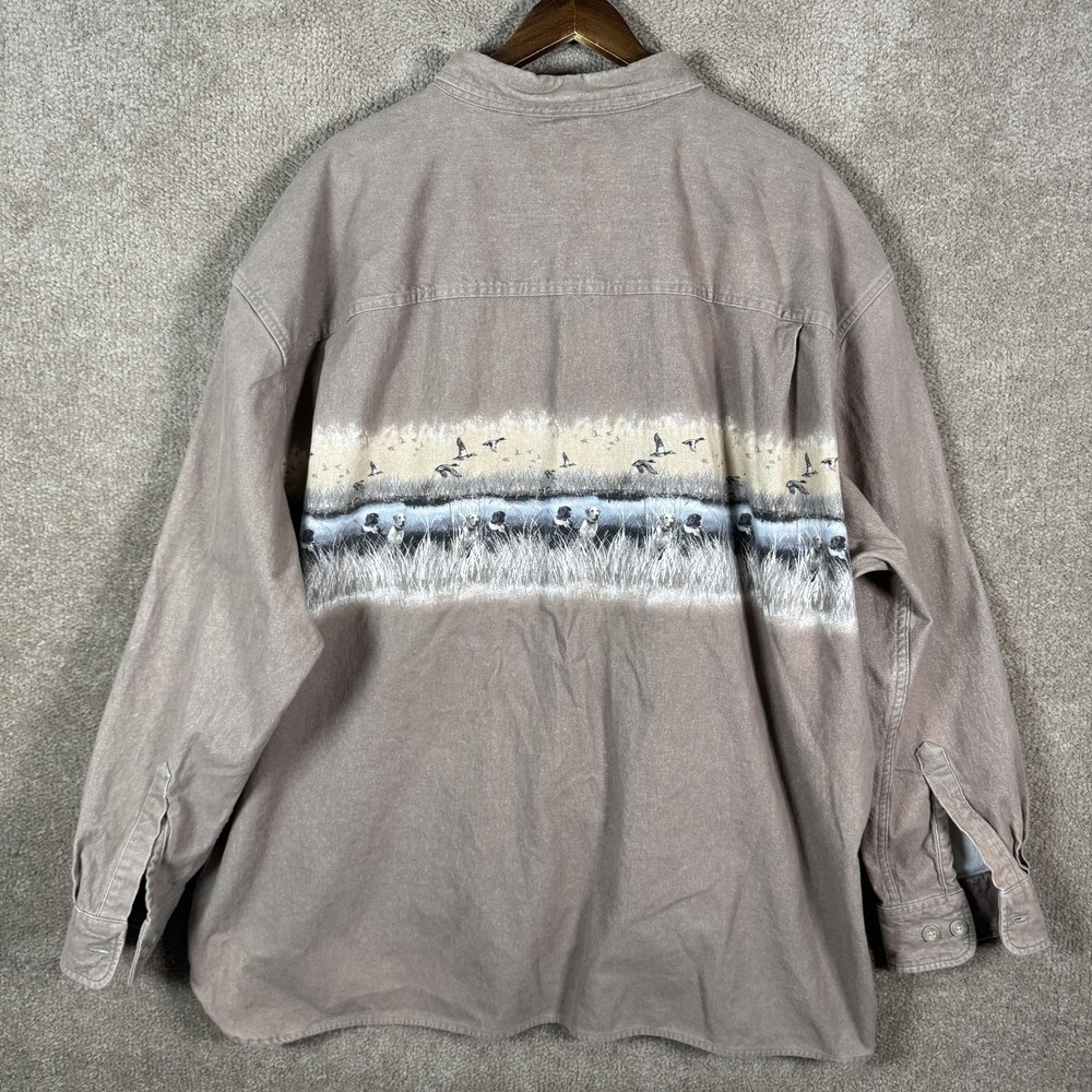Cabela's Shirt Mens 4XL Brown Flannel Hunting Dogs Ducks Long Sleeve Button - Picture 9 of 10